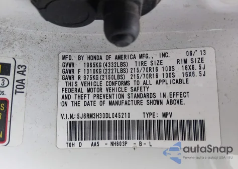 2013 Honda Cr-V Lx из США, поврежденный, VIN 5J6RM3H30DL045210